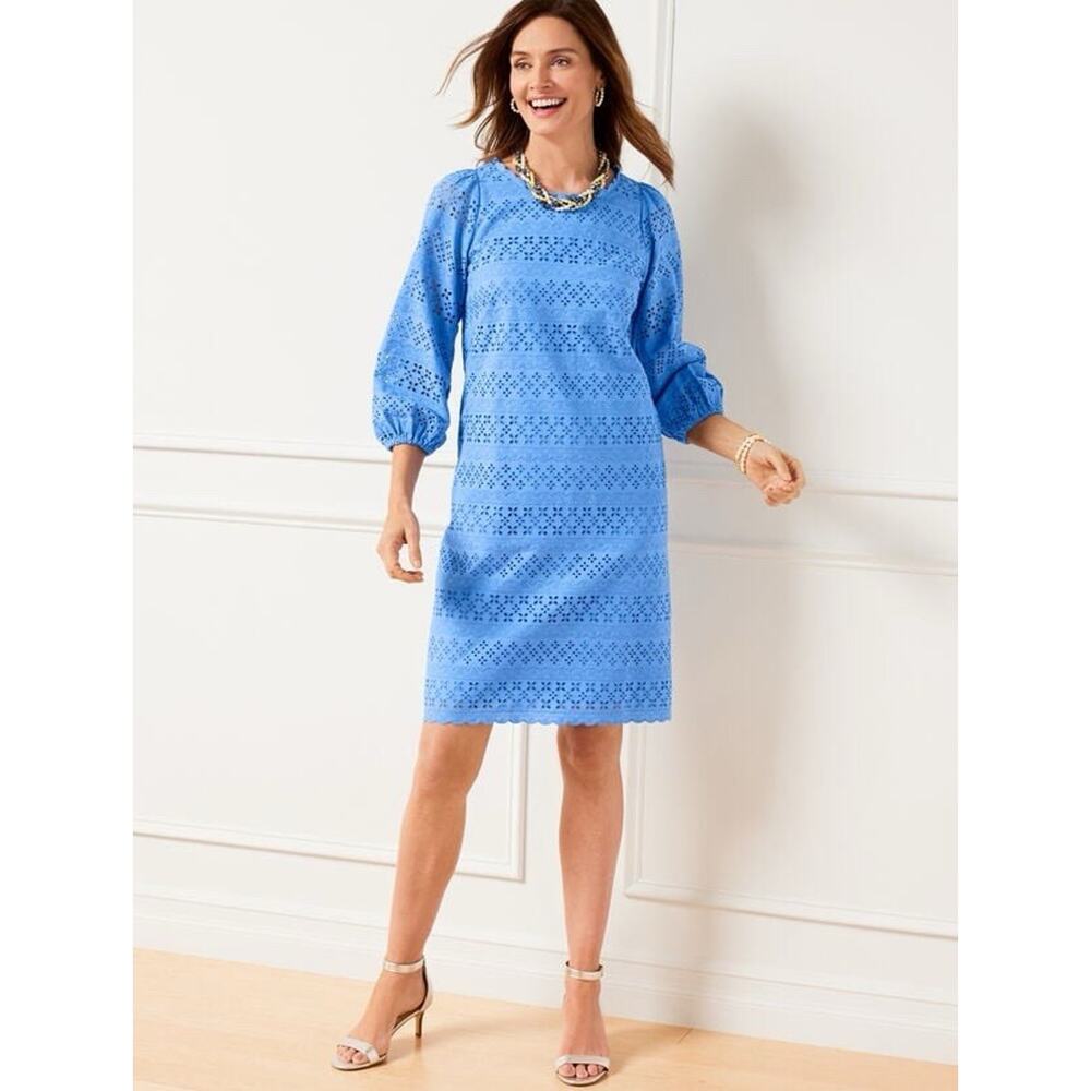 Talbots Women’s Eyelet Puff Sleeve Dress Blue Size 8